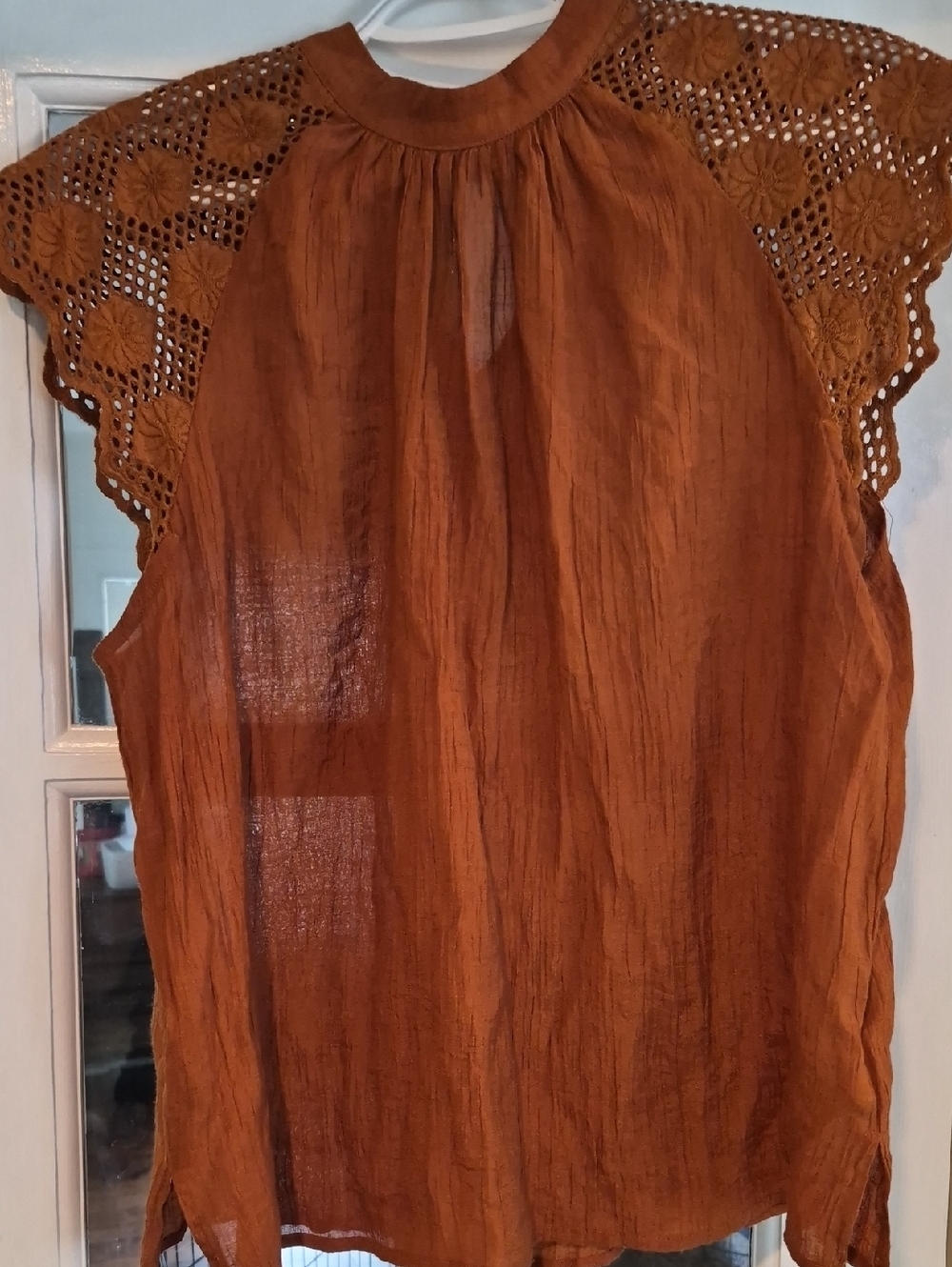 Nanette Lepore Rust Crochet Sleeve Blouse